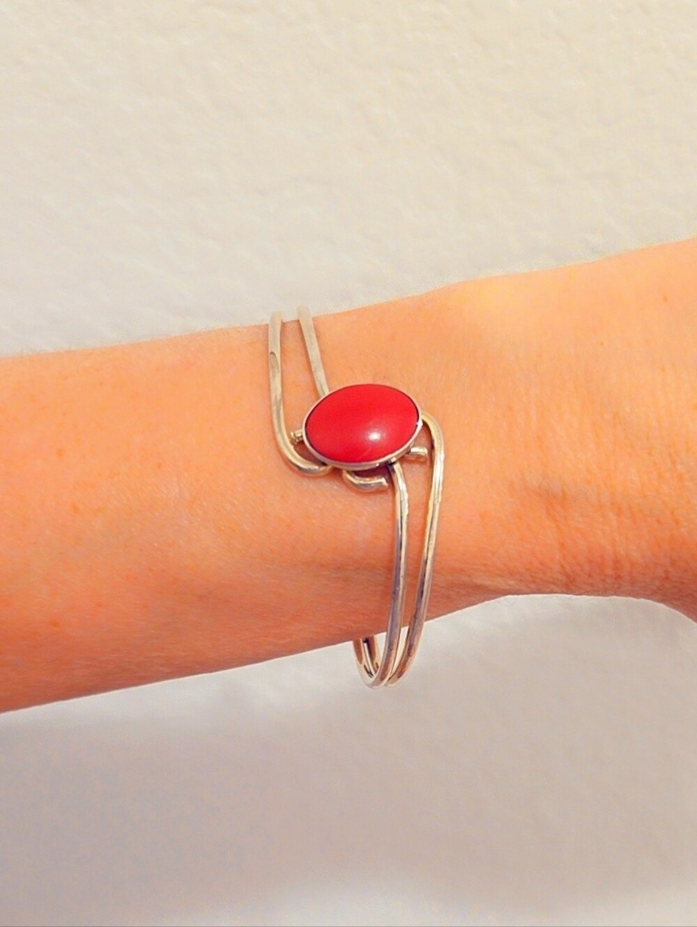 Estate Coral Cuff Bracelet Sterling Silver 925